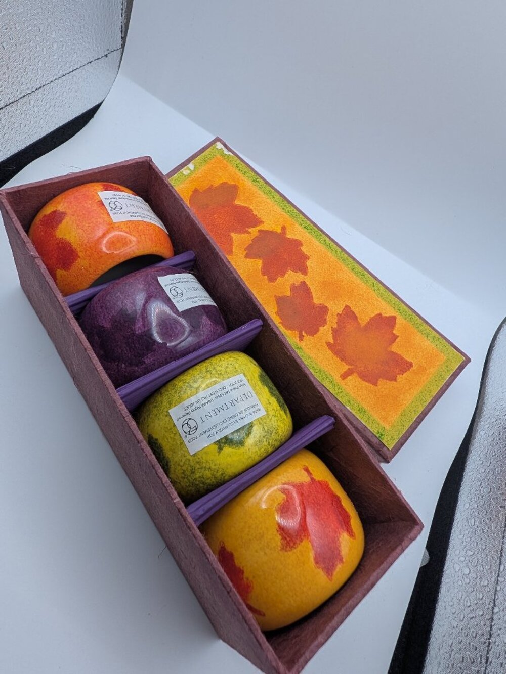 Dept 56 napkin rings fall decor ceramic NIB Colorful leaves